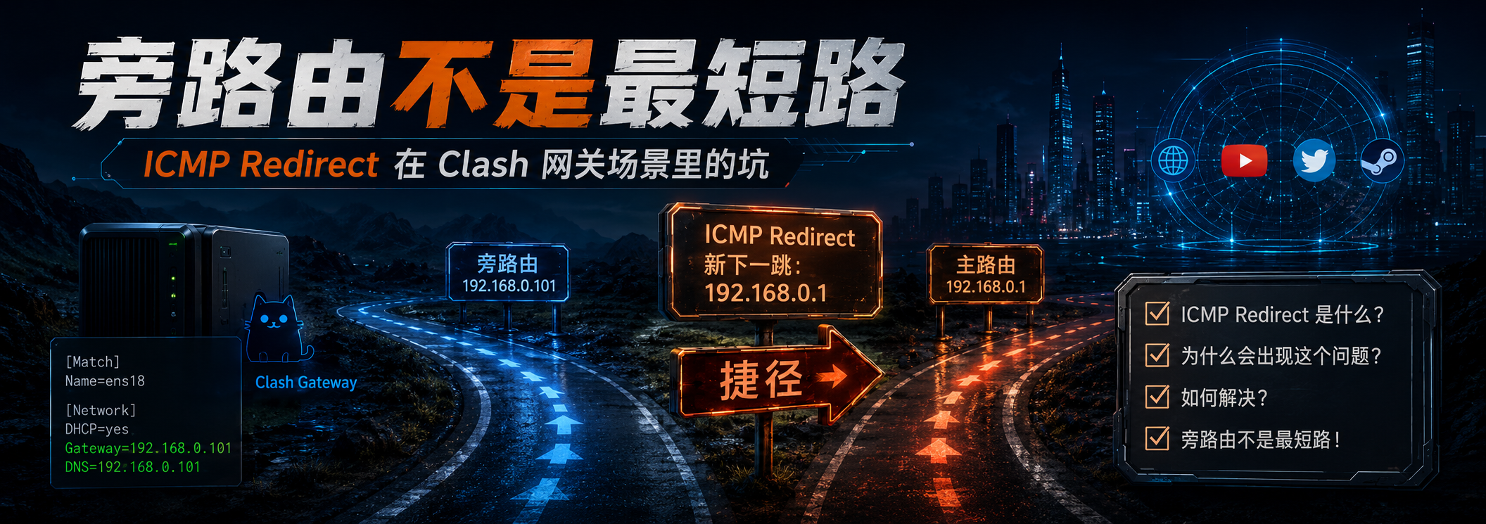 旁路由不是最短路：ICMP Redirect 在 Clash 网关场景里的坑
